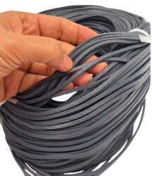 Angel Çanta Aksesuar Gri Renk Gerçek Deri 3 mm Şerit Deri İp 2 Metre - Angel Çanta Aksesuar