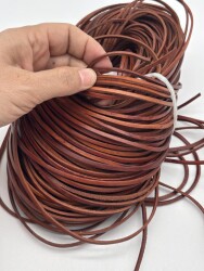 Angel Çanta Aksesuar Kızıl Taba Renk Gerçek Deri 3 mm Şerit Deri İp 2 Metre - Angel Çanta Aksesuar