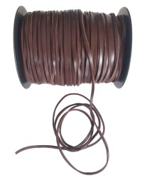 Angel Çanta Aksesuar Koyu Kahve Renk Gerçek Deri 3 Mm Şerit Deri İp 1 Metre - Angel Çanta Aksesuar