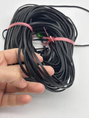 Angel Çanta Aksesuar Siyah Renk Gerçek Deri 3 mm Şerit Deri İp 2 Metre - 1