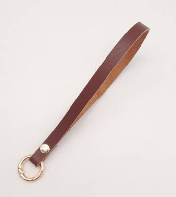 Angel Çanta Aksesuar Gerçek Deri Kızıl Kahve Halkalı Elcik Light Gold Metalli - 1