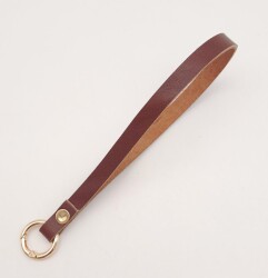 Angel Çanta Aksesuar Gerçek Deri Kızıl Kahve Halkalı Elcik Light Gold Metalli - 3