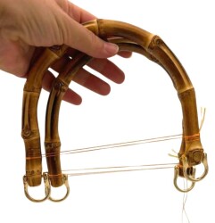 Angel Çanta Aksesuar 18 cm Çift Gerçek Bambu Çanta Sapı Düz Halkalı (Light Gold Metalli) - Angel Çanta Aksesuar