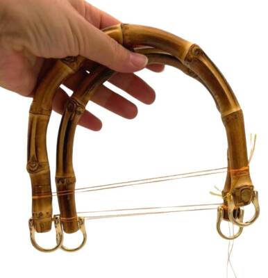 Angel Çanta Aksesuar 18 cm Çift Gerçek Bambu Çanta Sapı Düz Halkalı (Light Gold Metalli) - 1