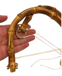 Angel Çanta Aksesuar 18 cm Çift Gerçek Bambu Çanta Sapı Düz Halkalı (Light Gold Metalli) - 2