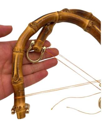 Angel Çanta Aksesuar 18 cm Çift Gerçek Bambu Çanta Sapı Düz Halkalı (Light Gold Metalli) - 2