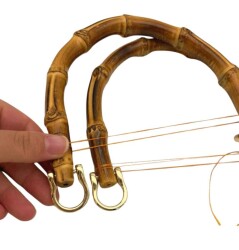 Angel Çanta Aksesuar 18 cm Çift Gerçek Bambu Çanta Sapı Düz Halkalı (Light Gold Metalli) - 3