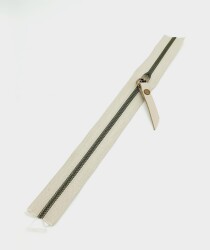 Angel Çanta Aksesuar Gerçek Deri Başlıklı Bej Fermuar 30 Cm Antik Metal - Angel Çanta Aksesuar