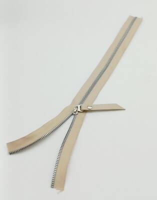 Angel Çanta Aksesuar Gerçek Deri Başlıklı Bej Fermuar 40 Cm Gümüş Metal - 1