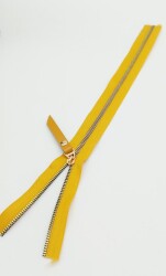 Angel Çanta Aksesuar Gerçek Deri Başlıklı Hardal Fermuar 40 Cm Light Gold Metal - Angel Çanta Aksesuar