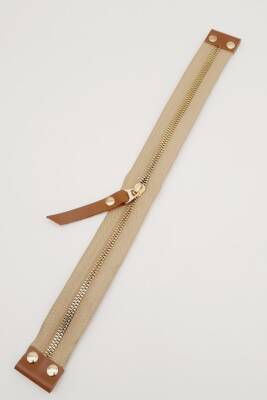 Angel Çanta Aksesuar Stobu Sütlü Kahve Renk Gerçek Derili Bej Fermuar Light Gold Metal - 1