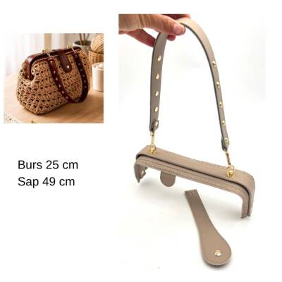 Angel Çanta Aksesuar 25 Cm Lüks Model Çanta Seti Koyu Bej Light Gold Metalli - 1