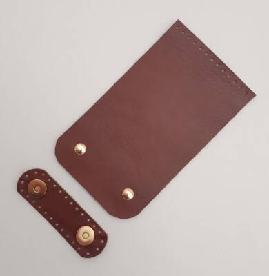 Angel Çanta Aksesuar 11x19 cm Gerçek Deri Çift Mıknatıslı Kızıl Kahve Renk Çanta Kapağı Light Gold Metalli - 1