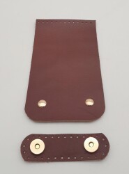Angel Çanta Aksesuar 11x19 cm Gerçek Deri Çift Mıknatıslı Kızıl Kahve Renk Çanta Kapağı Light Gold Metalli - 2