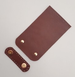 Angel Çanta Aksesuar 11x19 cm Gerçek Deri Çift Mıknatıslı Kızıl Kahve Renk Çanta Kapağı Light Gold Metalli - Angel Çanta Aksesuar