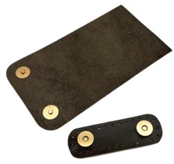 Angel Çanta Aksesuar 11x19 cm Gerçek Deri Çift Mıknatıslı Koyu Kahve Renk Çanta Kapağı Light Gold Metalli - 2