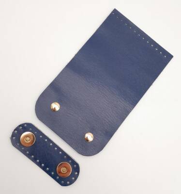 Angel Çanta Aksesuar 11x19 cm Gerçek Deri Çift Mıknatıslı Lacivert Renk Çanta Kapağı Light Gold Metalli - 1