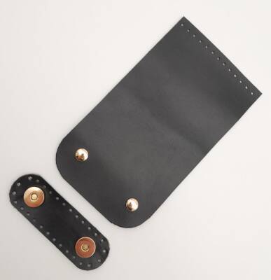 Angel Çanta Aksesuar 11x19 cm Gerçek Deri Çift Mıknatıslı Siyah Renk Çanta Kapağı Light Gold Metalli - 1