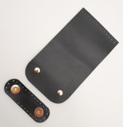 Angel Çanta Aksesuar 11x19 cm Gerçek Deri Çift Mıknatıslı Siyah Renk Çanta Kapağı Light Gold Metalli - Angel Çanta Aksesuar