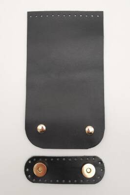 Angel Çanta Aksesuar 11x19 cm Gerçek Deri Çift Mıknatıslı Siyah Renk Çanta Kapağı Light Gold Metalli - 2