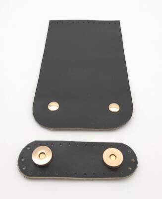 Angel Çanta Aksesuar 11x19 cm Gerçek Deri Çift Mıknatıslı Siyah Renk Çanta Kapağı Light Gold Metalli - 3