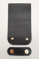 Angel Çanta Aksesuar 11x19 cm Gerçek Deri Çift Mıknatıslı Siyah Renk Çanta Kapağı Light Gold Metalli - 2