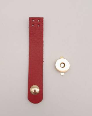 Angel Çanta Aksesuar 11x2 cm Kırmızı Gerçek Deri Düz Çanta Kapağı Light Gold Metalli - 1