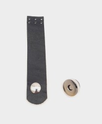 Angel Çanta Aksesuar 11x2 cm Siyah Gerçek Deri Düz Çanta Kapağı Gümüş Metalli - Angel Çanta Aksesuar