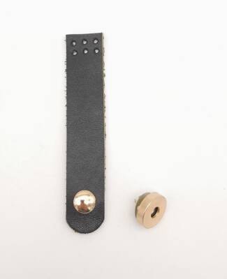 Angel Çanta Aksesuar 11x2 cm Siyah Gerçek Deri Düz Çanta Kapağı Light Gold Metalli - 1