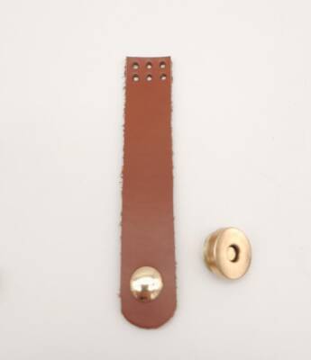 Angel Çanta Aksesuar 11x2 cm Taba Gerçek Deri Düz Çanta Kapağı Light Gold Metalli - 1