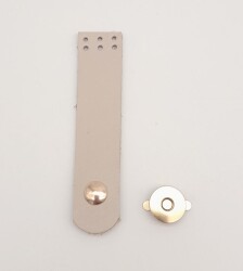 Angel Çanta Aksesuar 11x2.3 cm Bej Gerçek Deri Düz Çanta Kapağı Light Gold Metalli - Angel Çanta Aksesuar