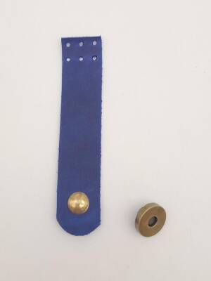 Angel Çanta Aksesuar 11x2.3 cm Crazy Oil Saks Mavi Gerçek Deri Düz Çanta Kapağı Antik Metalli - 1