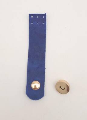 Angel Çanta Aksesuar 11x2.3 cm Crazy Oil Saks Mavi Gerçek Deri Düz Çanta Kapağı Light Gold Metalli - 1