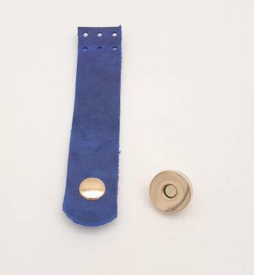 Angel Çanta Aksesuar 11x2.3 cm Crazy Oil Saks Mavi Gerçek Deri Düz Çanta Kapağı Light Gold Metalli - 2