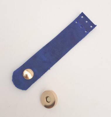 Angel Çanta Aksesuar 11x2.3 cm Crazy Oil Saks Mavi Gerçek Deri Düz Çanta Kapağı Light Gold Metalli - 3