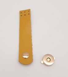 Angel Çanta Aksesuar 11x2.3 cm Hardal Gerçek Deri Düz Çanta Kapağı Light Gold Metalli - 2