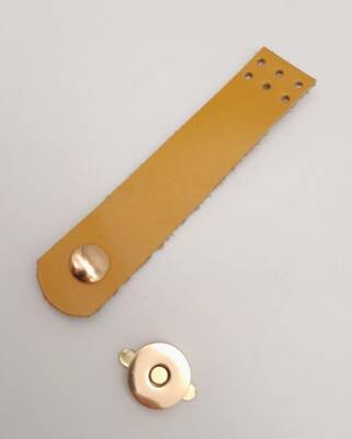 Angel Çanta Aksesuar 11x2.3 cm Hardal Gerçek Deri Düz Çanta Kapağı Light Gold Metalli - 3