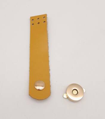 Angel Çanta Aksesuar 11x2.3 cm Hardal Gerçek Deri Düz Çanta Kapağı Light Gold Metalli - 2