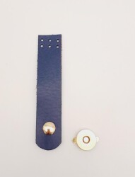 Angel Çanta Aksesuar 11x2.3 cm Lacivert Gerçek Deri Düz Çanta Kapağı Light Gold Metalli - Angel Çanta Aksesuar