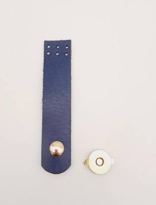 Angel Çanta Aksesuar 11x2.3 cm Lacivert Gerçek Deri Düz Çanta Kapağı Light Gold Metalli - 1