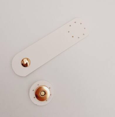 Angel Çanta Aksesuar 11x3 cm Beyaz Suni Deri Yuva Model Çanta Kapağı Light Gold Metalli - 2