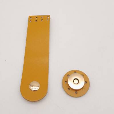 Angel Çanta Aksesuar 11x3 cm Hardal Gerçek Deri Düz Çanta Kapağı Light Gold Metalli - 2