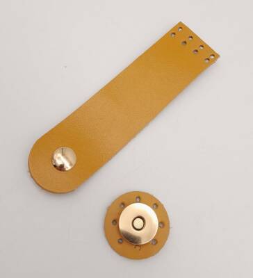 Angel Çanta Aksesuar 11x3 cm Hardal Gerçek Deri Düz Çanta Kapağı Light Gold Metalli - 3