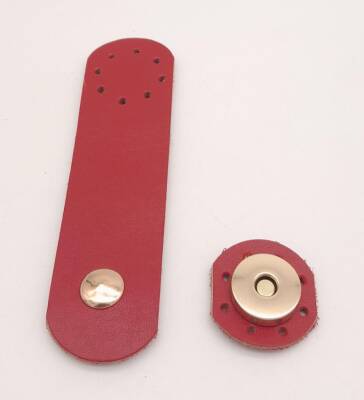 Angel Çanta Aksesuar 11x3 cm Kırmızı Gerçek Deri Yuva Model Çanta Kapağı Light Gold Metalli - 2