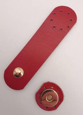 Angel Çanta Aksesuar 11x3 cm Kırmızı Gerçek Deri Yuva Model Çanta Kapağı Light Gold Metalli - 3