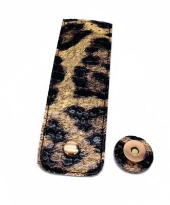 Angel Çanta Aksesuar 16x6 cm Mıknatıslı Suni Deri Kapak Leopar Renk Light Gold Metalli - 1