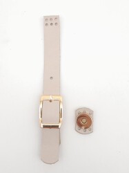 Angel Çanta Aksesuar 18x2 cm Bej Renk Gerçek Deri Tokalı Çanta Kapağı Light Gold Metalli - Angel Çanta Aksesuar