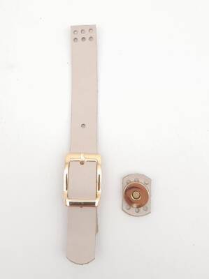 Angel Çanta Aksesuar 18x2 cm Bej Renk Gerçek Deri Tokalı Çanta Kapağı Light Gold Metalli - 1