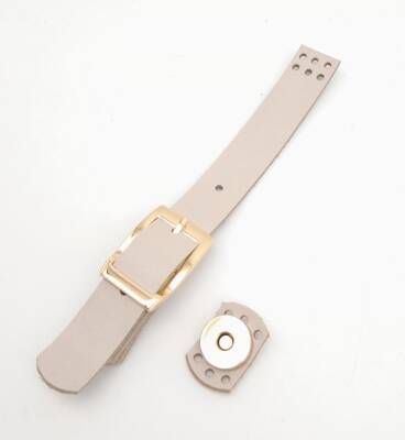 Angel Çanta Aksesuar 18x2 cm Bej Renk Gerçek Deri Tokalı Çanta Kapağı Light Gold Metalli - 2