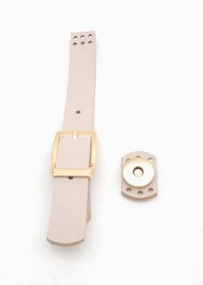 Angel Çanta Aksesuar 18x2 cm Bej Renk Gerçek Deri Tokalı Çanta Kapağı Light Gold Metalli - 3